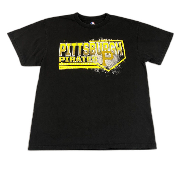 Pittsburg Pirates Shirt Men Large Black Baseball MLB Logo Spell‎ Out Athletic - Picture 1 of 6